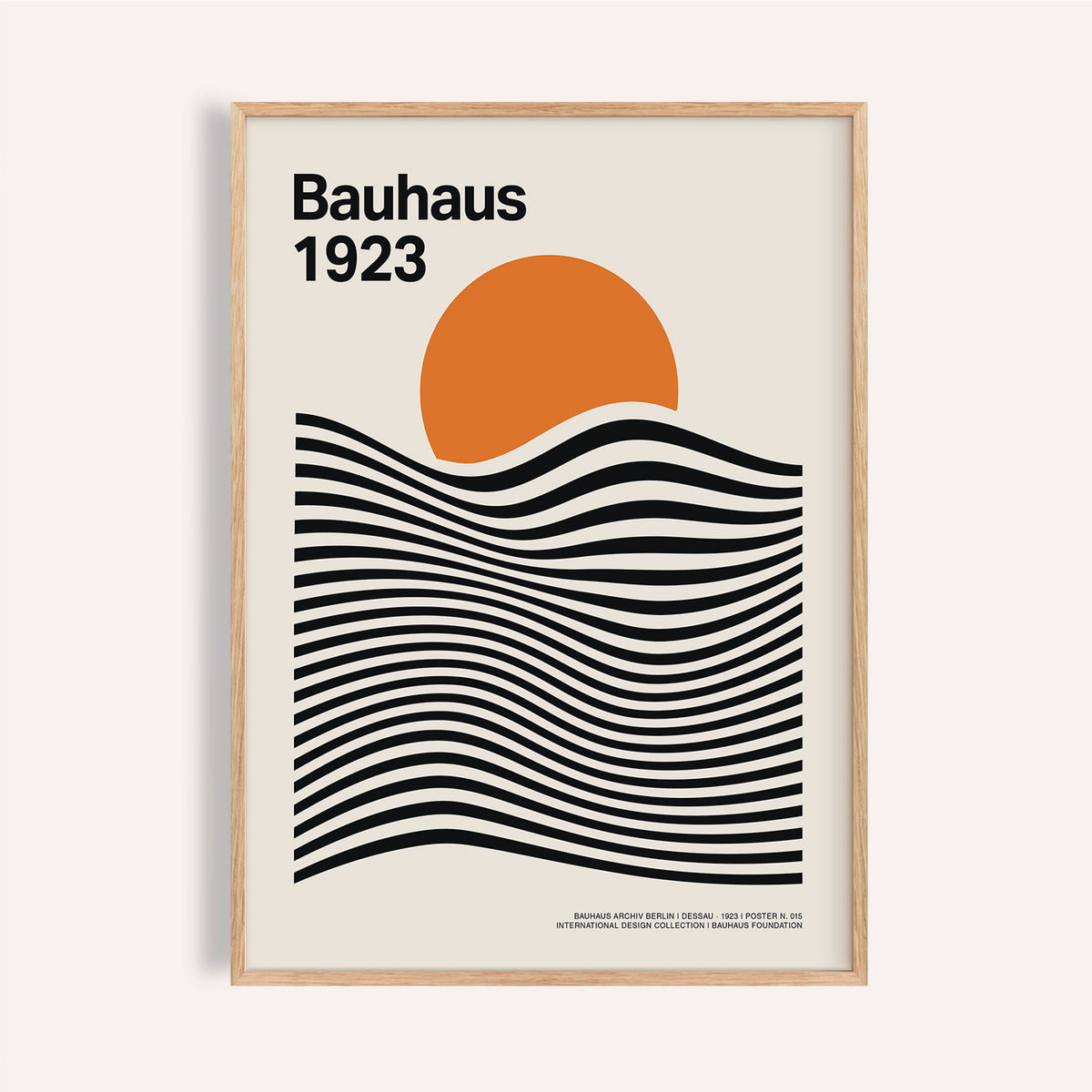 Black wave and orange sun and mountain wall art for modern interiors