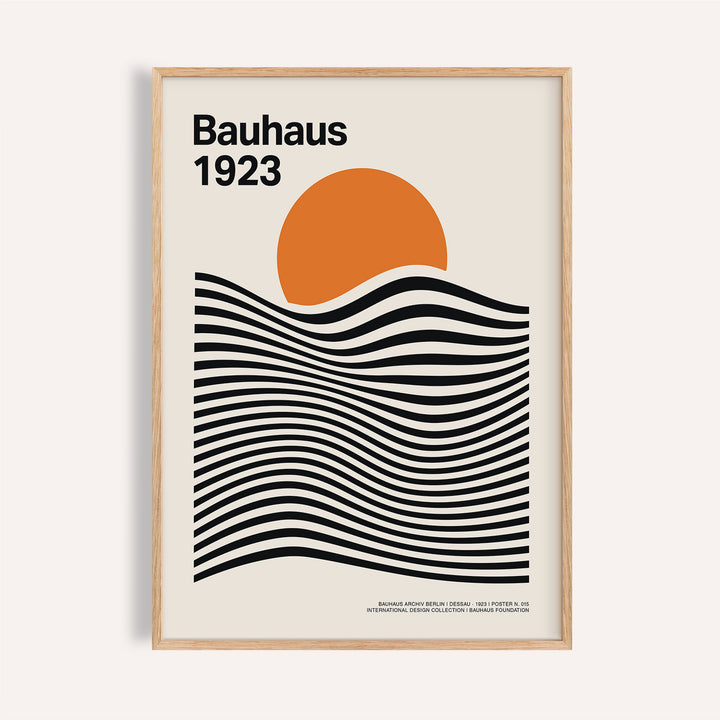 Black wave and orange sun and mountain wall art for modern interiors