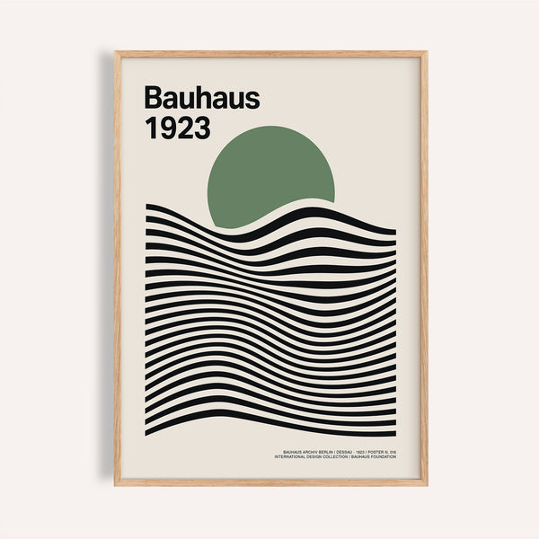 Black wave sage green print for modern minimalist living room wall