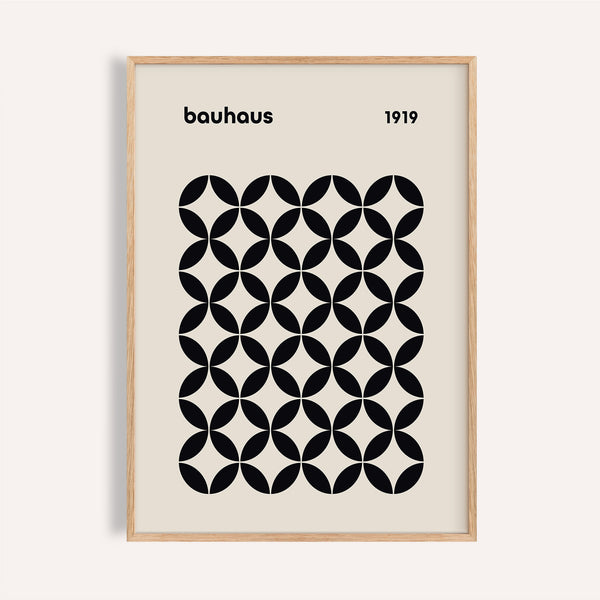 Beige and black mid century wall print with Bauhaus-inspired design