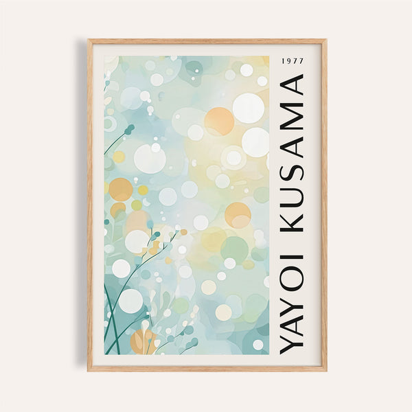 Light blue wall decor with organic shapes and soft pastel tones