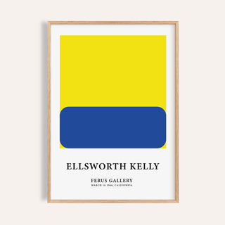 Minimalist artwork featuring bold blue and yellow shapes for living room