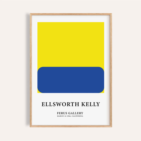 Minimalist artwork featuring bold blue and yellow shapes for living room