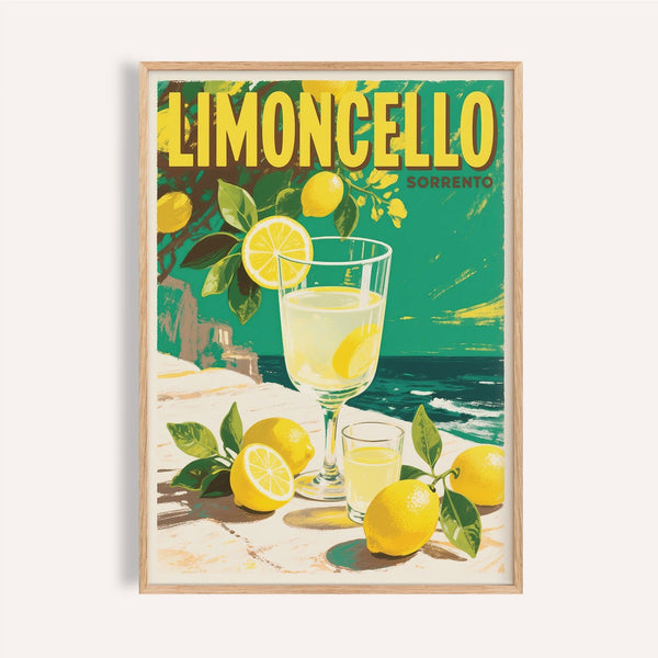 Drinks wall art featuring limoncello glass on coastal table for kitchen