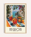 Citrus-toned Italian Drink Posters print featuring Negroni on a striped table