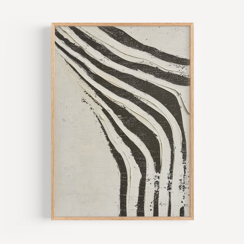 Contemporary zebra stripe Wabi Sabi poster in black and white, perfect for minimalist interiors
