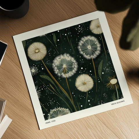 High-quality art print of dandelions, perfect for home decor or as a gift for plant lovers and nature enthusiasts