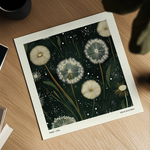 Square wall art with deep green hues and delicate floral details