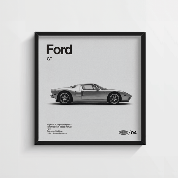 Minimalist Ford Gt Art Print, Black for living room centerpiece