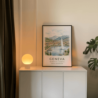 Typography Geneva poster print with coordinates and Switzerland caption