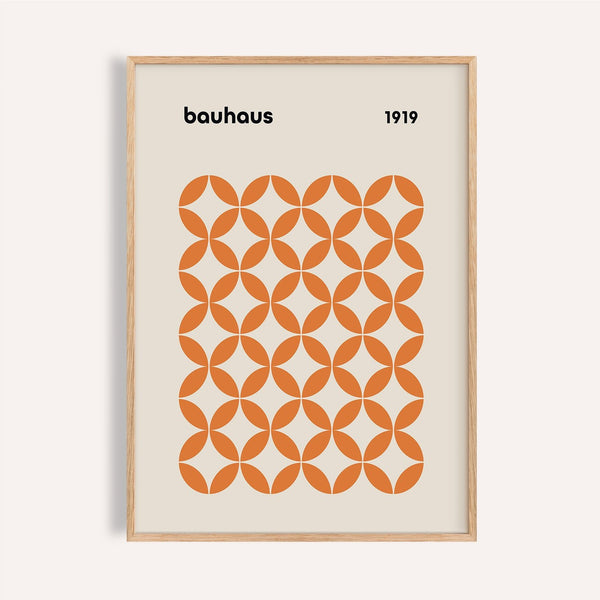 Bold orange minimalist print with geometric circle grid for kitchen wall