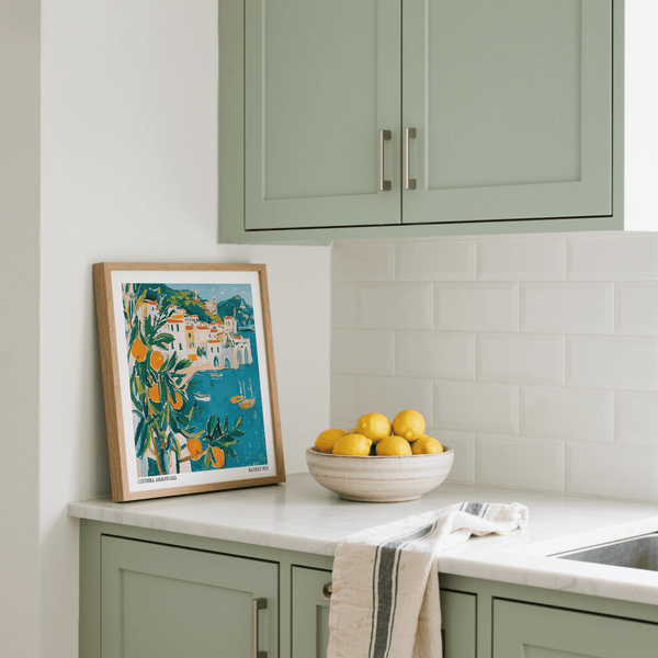 Amalfi Coast print with Mediterranean-inspired colours