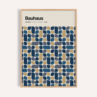 Bold navy and gold wall art print with geometric shapes for living room