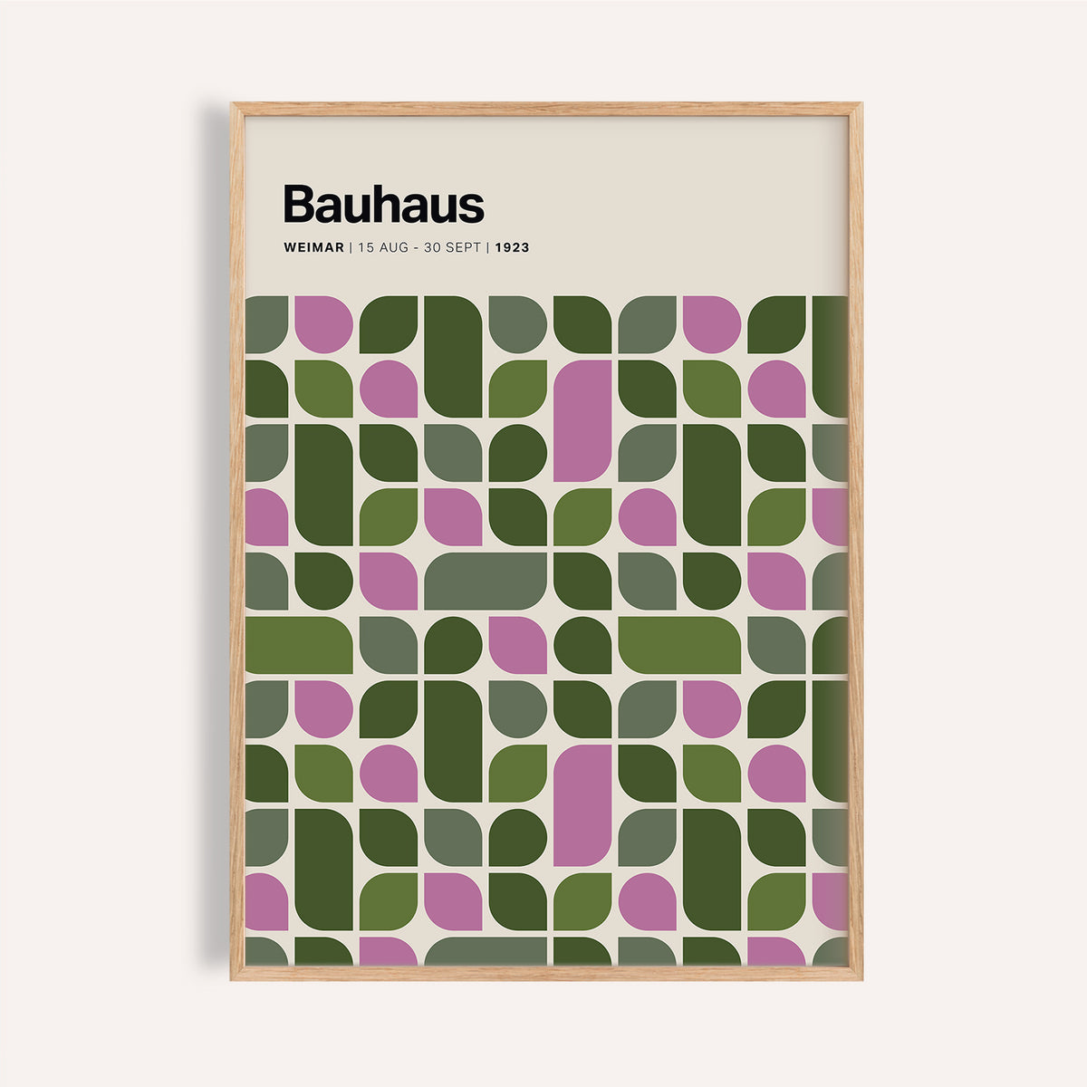 Olive green and pink Bauhaus Exhibition 1923 print for modern living room wall art