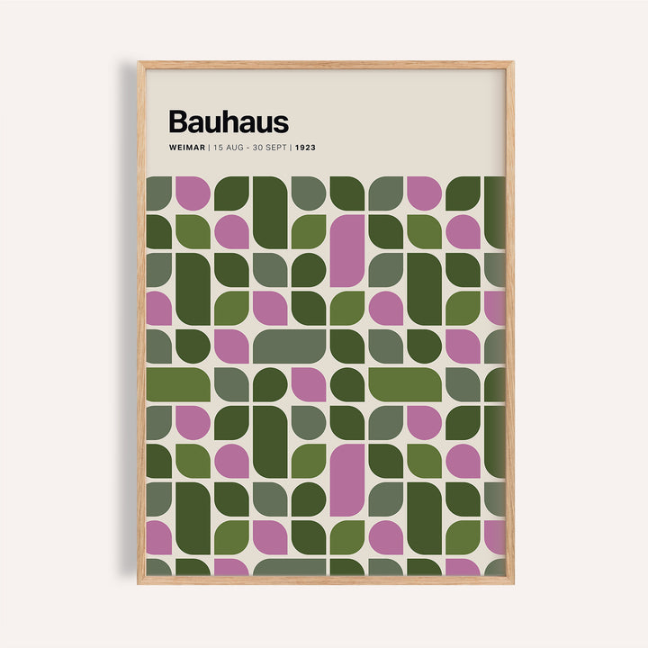 Olive green and pink Bauhaus Exhibition 1923 print for modern living room wall art