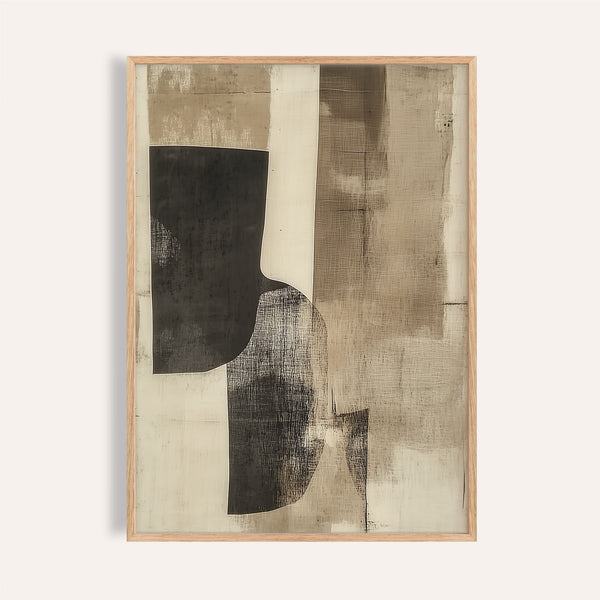 Cream wall art featuring abstract beige and black shapes for living room

