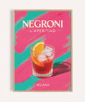 Retro cocktail art print of Negroni with orange slice for home bar wall