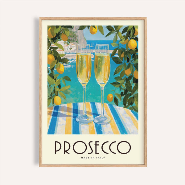 Sunny Vintage Italian Poster with prosecco and lemon for stylish kitchen wall art
