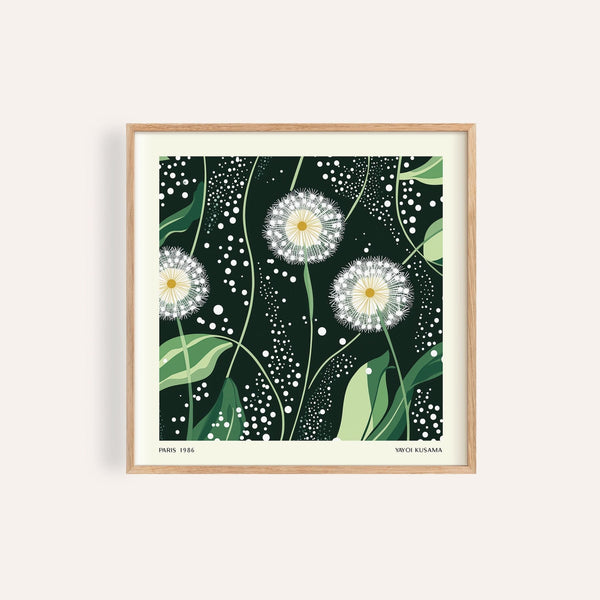 Green wall decor featuring minimalist dandelion artwork