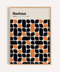 Bold black and orange Bauhaus pattern for modern living room wall art