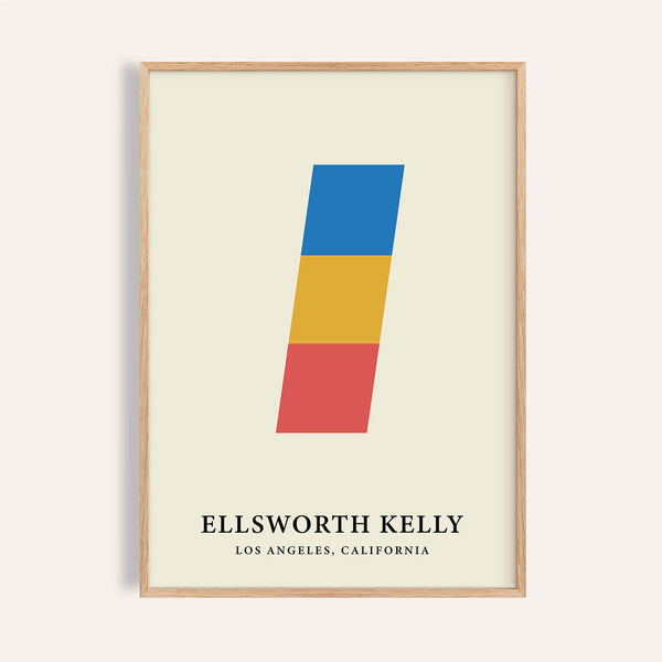 Creative wall art with geometric blue, red, and yellow shapes