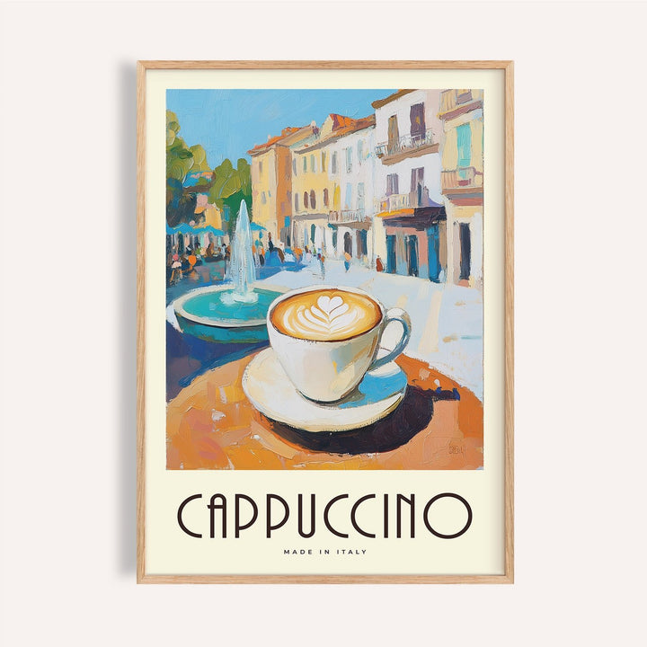 Cappuccino cup with Italian street view in Watercolor Kitchen Art print for breakfast nook