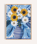 Bright blue and yellow Art of Sunflowers print for kitchen wall décor