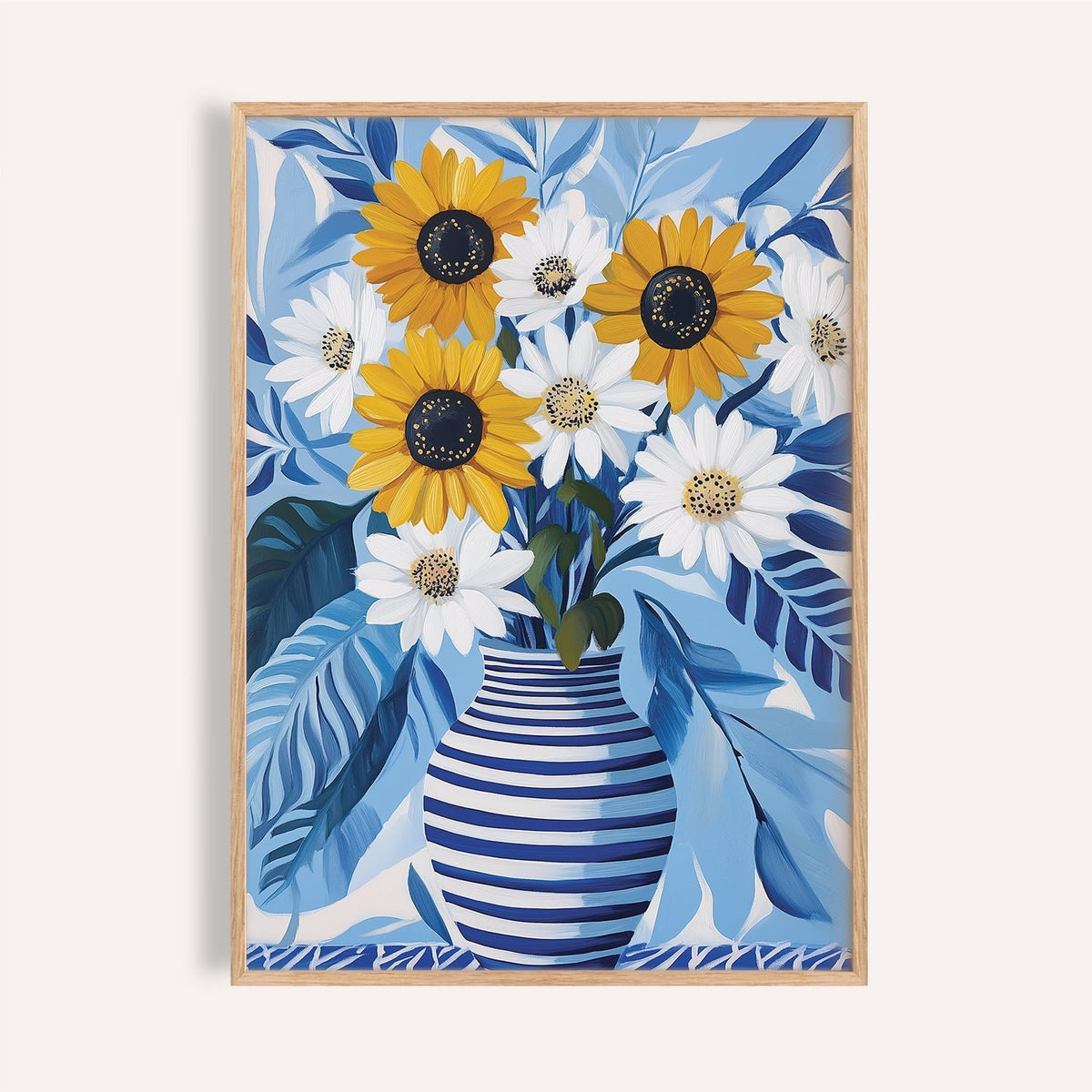 Bright blue and yellow Art of Sunflowers print for kitchen wall décor