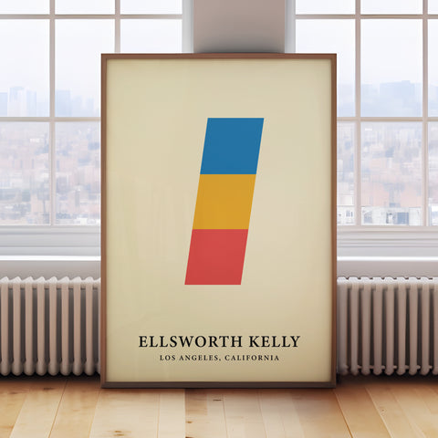 Ellsworth Kelly-inspired abstract poster in blue, yellow, and red
