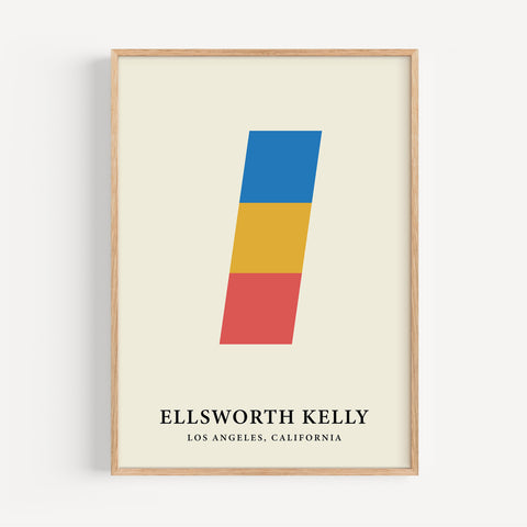 Ellsworth Kelly-inspired abstract poster in blue, yellow, and red
