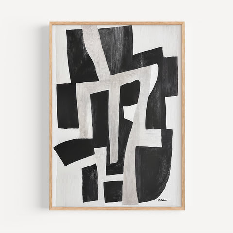 Minimalist Japanese geometric print in black and white, perfect for Japandi style
