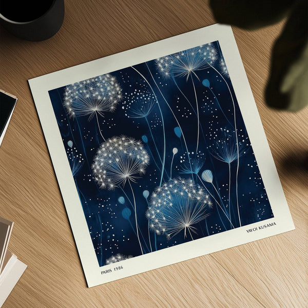 Abstract dandelion design used in premium blue art work