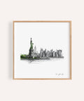 New York City travel poster with Statue of Liberty and skyline for living room