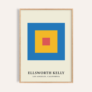 Minimalist art with geometric blue, red, and yellow color blocks