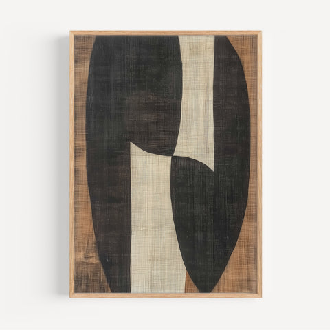 Earth Embrace Wabi Sabi wall art with brown and black geometric shapes