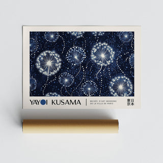 Serene floral wall art featuring Kusama-style dandelion designs for Japandi decor
