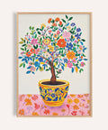 Colorful Tree of Life Wall Art with pink and orange blossoms for living room print