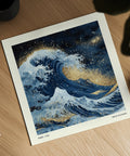 High-quality wall art print of a golden wave, perfect for home decor or as a gift for art lovers and ocean enthusiasts