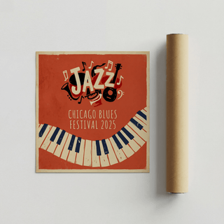 Jazz Festival Art Print featuring “Chicago Blues Festival 2025” text and piano keyboard design