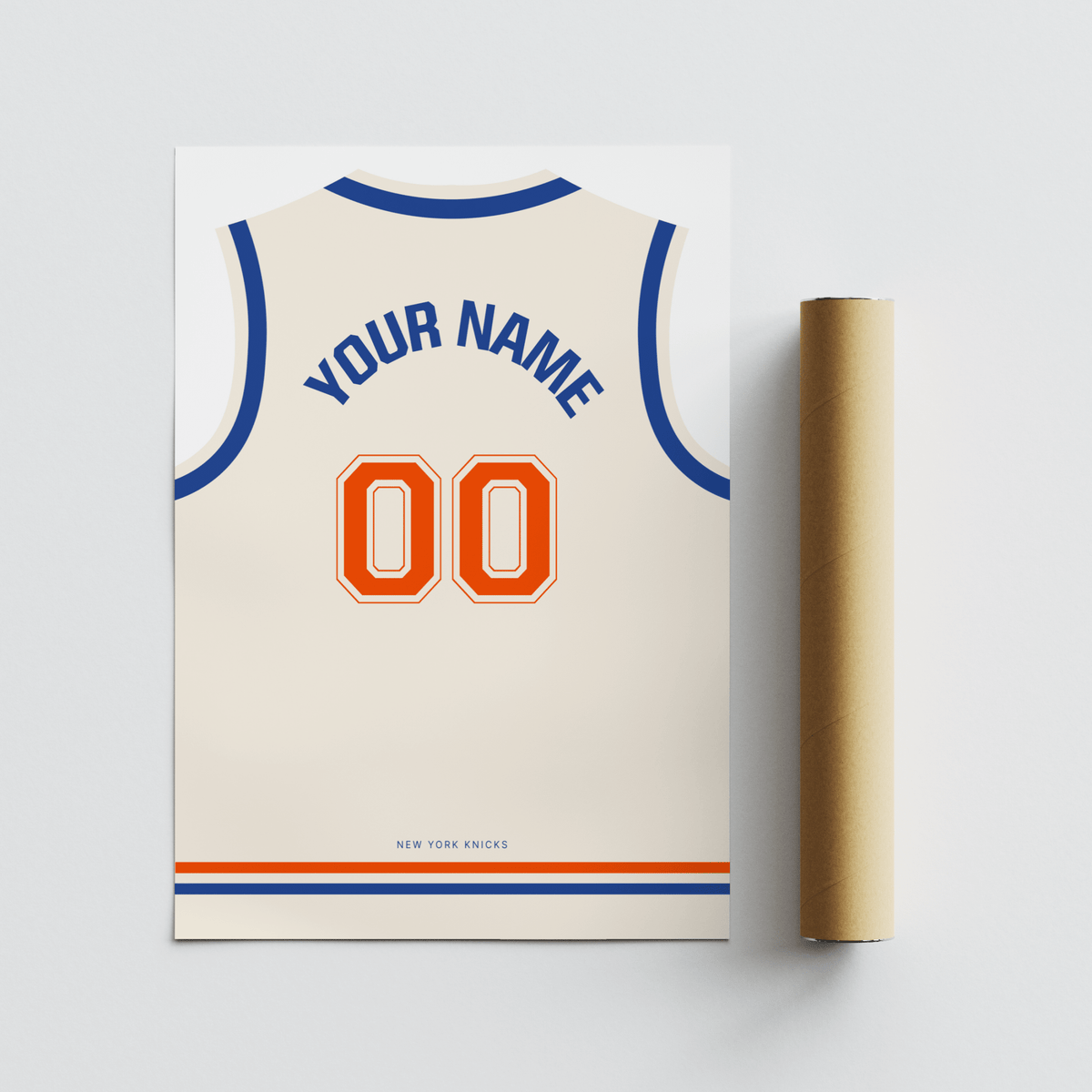 Customizable jersey number print poster with bold outlined 00 and name arc