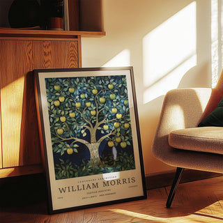 Vintage-inspired tree art print featuring apples and leafy forms
