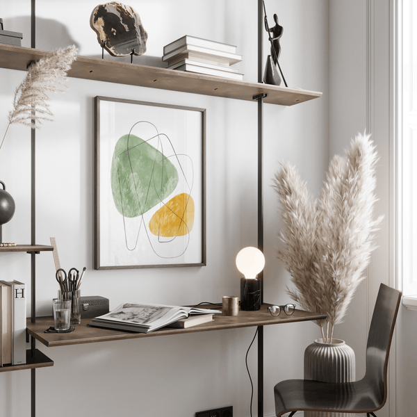 Abstract Watercolor Art print with Green and Yellow tones for workspace