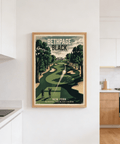 Bethpage Black Golf Print depicting sand traps and clubhouse skyline