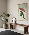 Frog in Rain Art Print, cute frog illustration in green for kids' room, art print