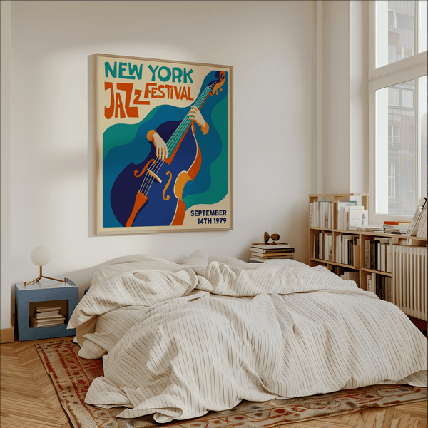 New York Jazz Festival Art Print with Beige background for lounge room art print