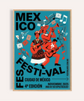 Mexican Festivity Art Print with trumpet and guitars under papel picado