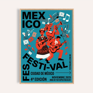 Mexican Festivity Art Print with trumpet and guitars under papel picado