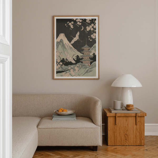 Crane Japanese Art print in Black and Yellow for entryway