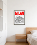City montage Milan City Wall Art poster with arched structure, tower, and modern high-rises