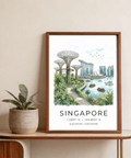 Close-up print detail of Supertree Grove and tropical plants in a Singapore travel poster